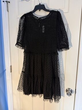 Black Dot Mesh Tiered Dress